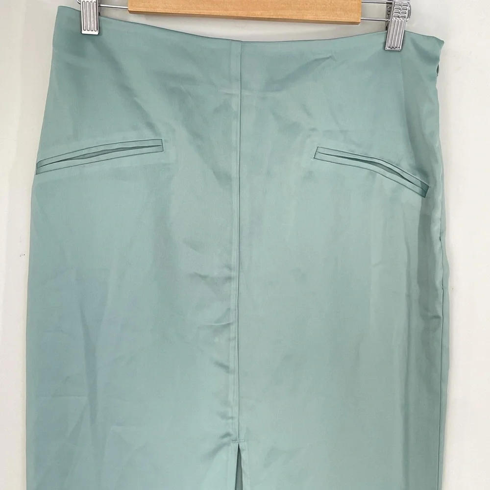 Cara Santana x Apt. 9 Matcha Green Satin Front Slit Pencil Skirt | Size 10